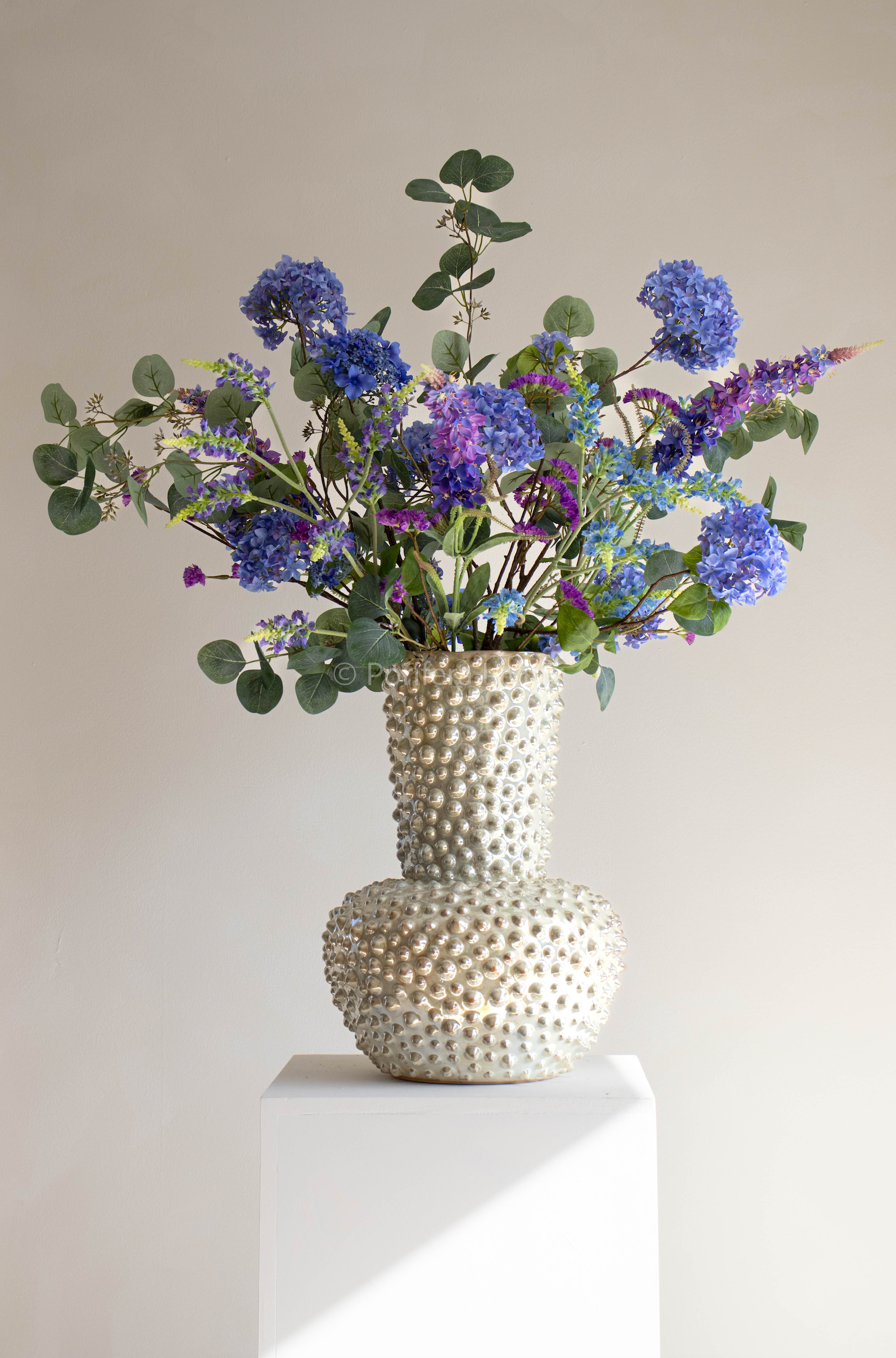 Blauw naturel boeket incl. vaas