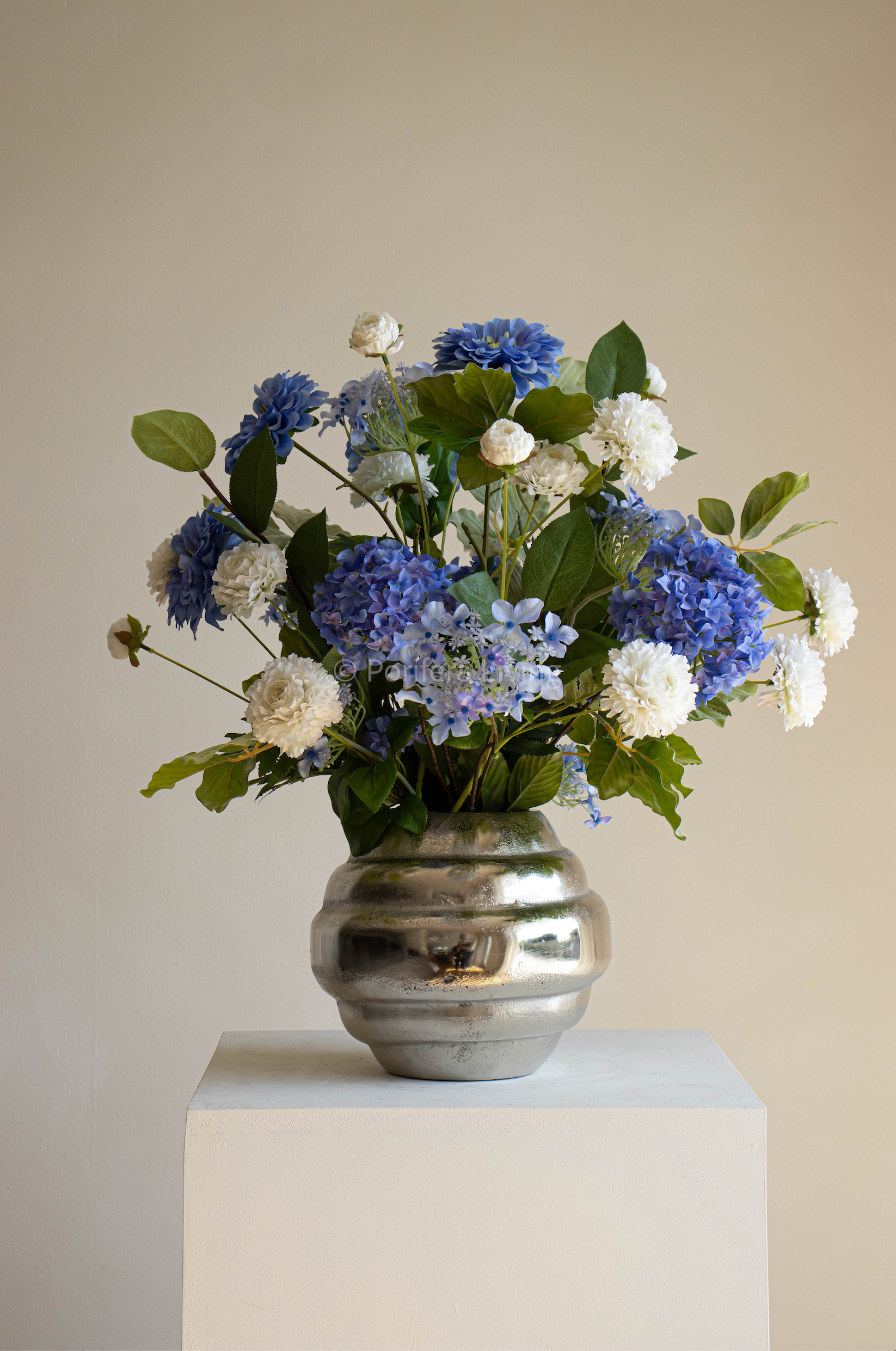 Boeket romance incl. vaas zilver