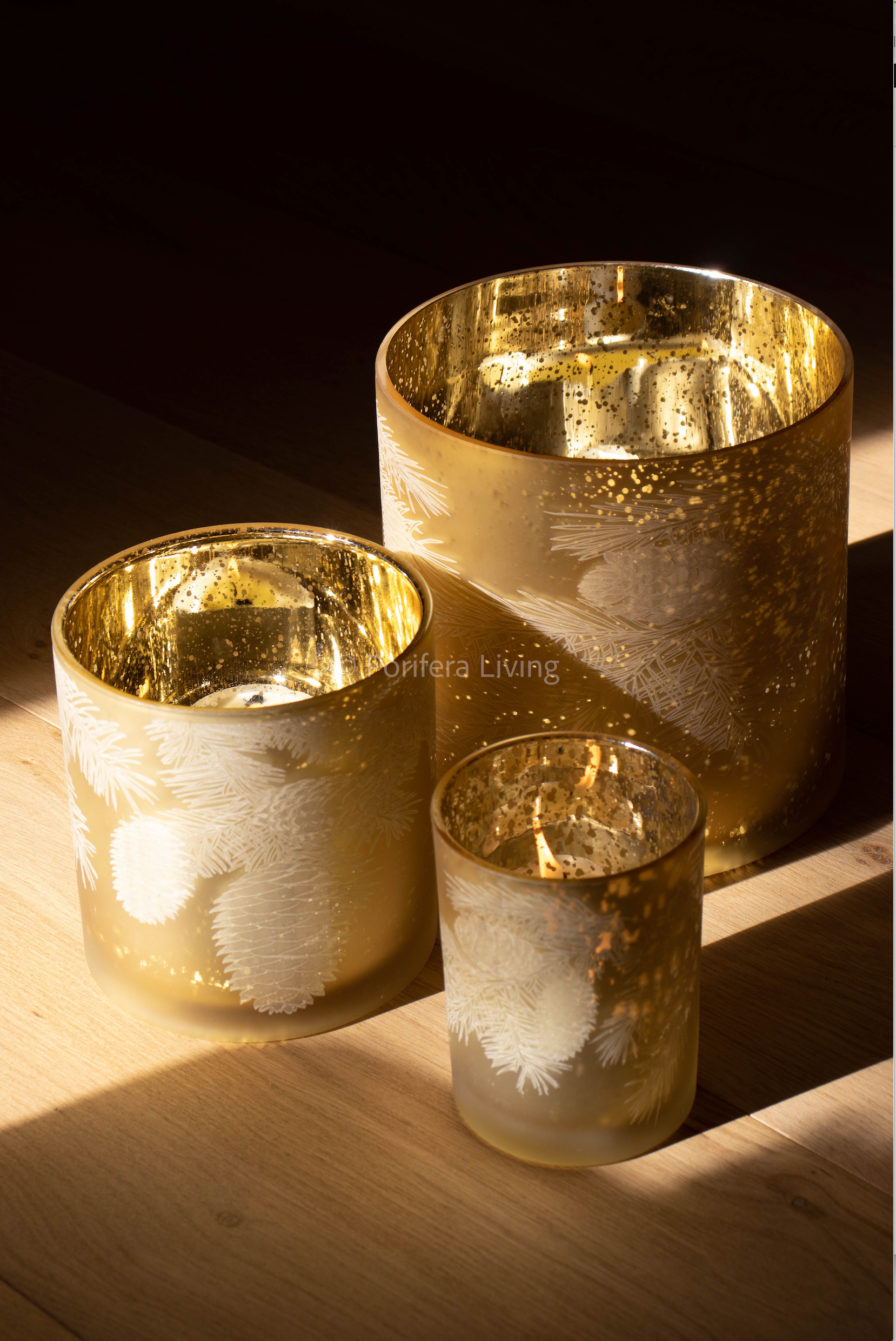 Windlicht goud met dennenappels