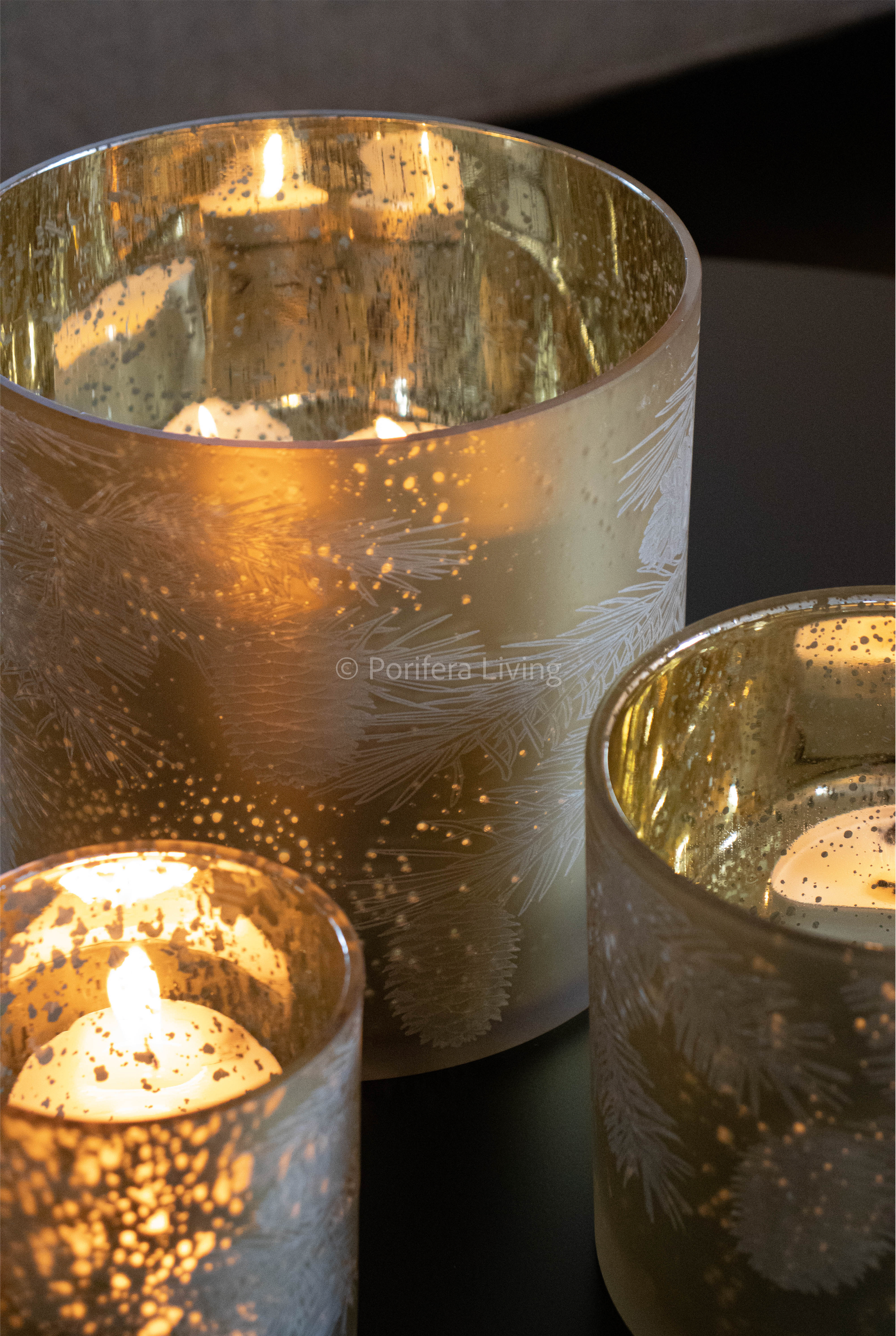 Windlicht goud met dennenappels