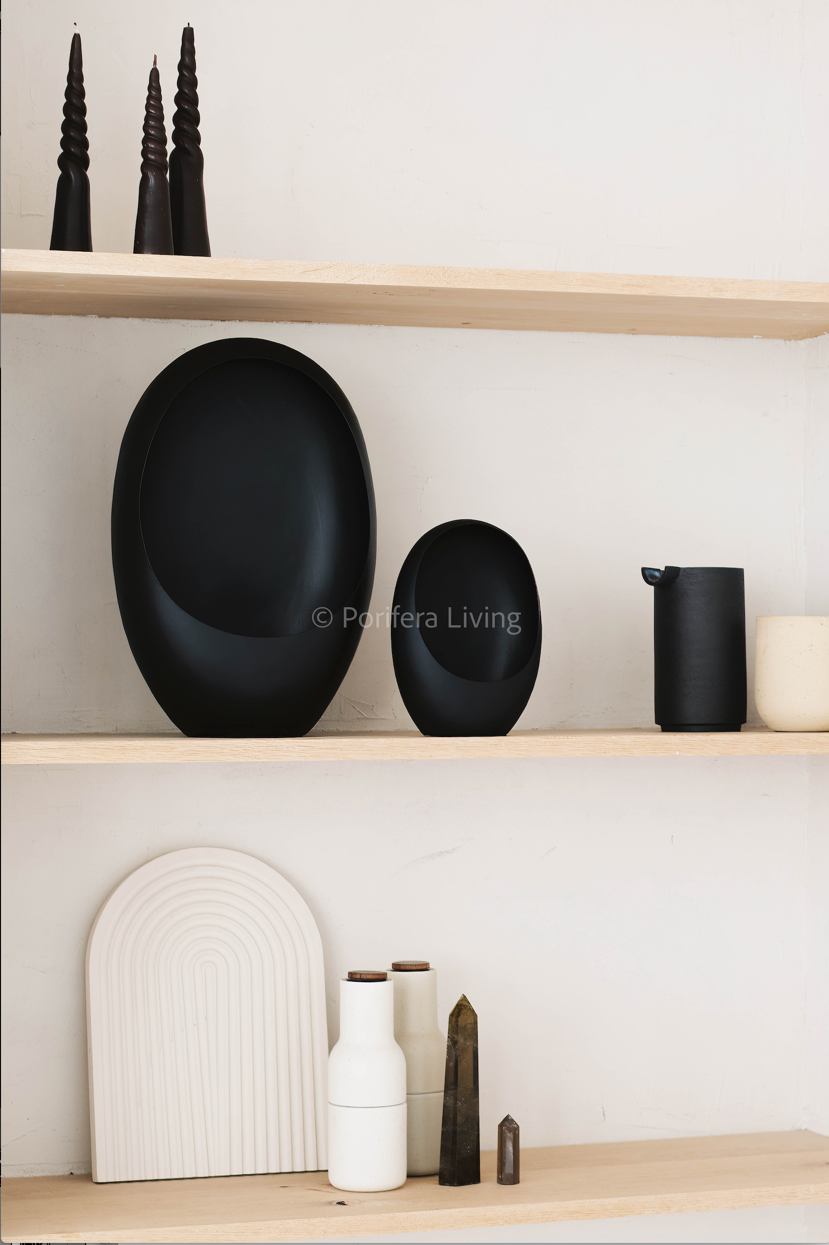 Windlicht egg zwart set van 2