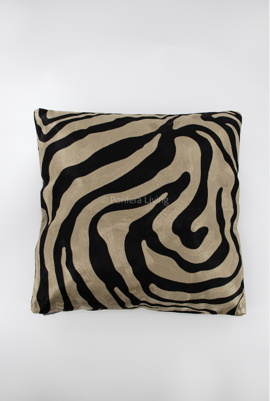 Zebra kussen champagne - zwart
