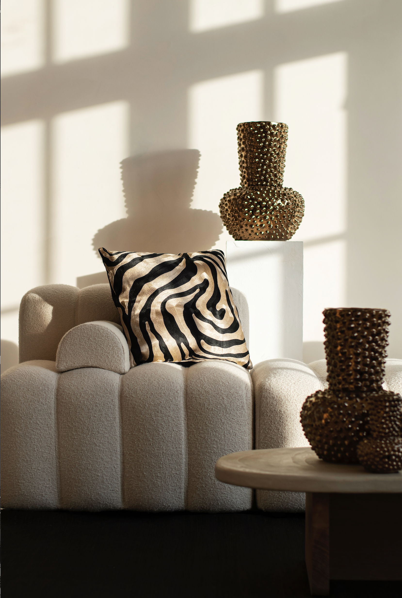 Zebra kussen champagne - zwart